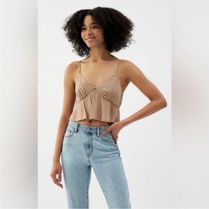 NWT LA Hearts by PacSun Medium Tan V Neck Cropped Satin Top